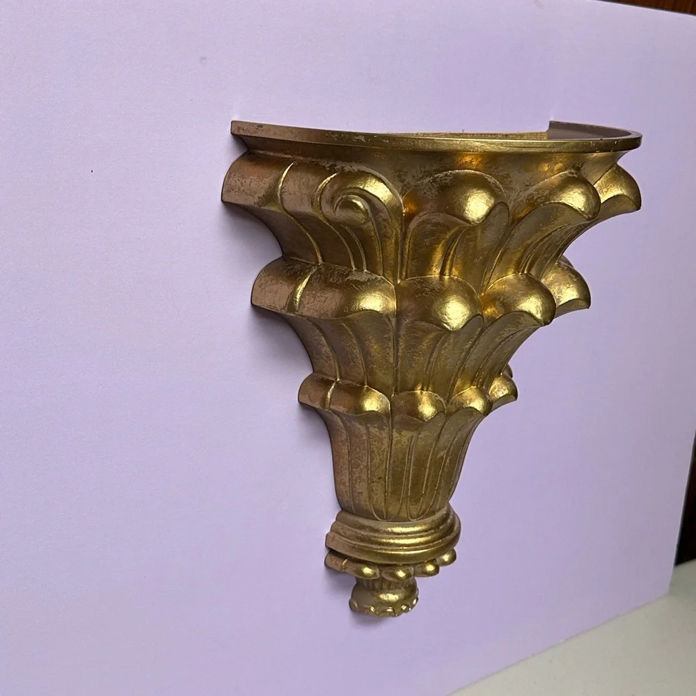 Vintage Antique gold molded resin Hollywood Regency Wall pocket planter Shelf